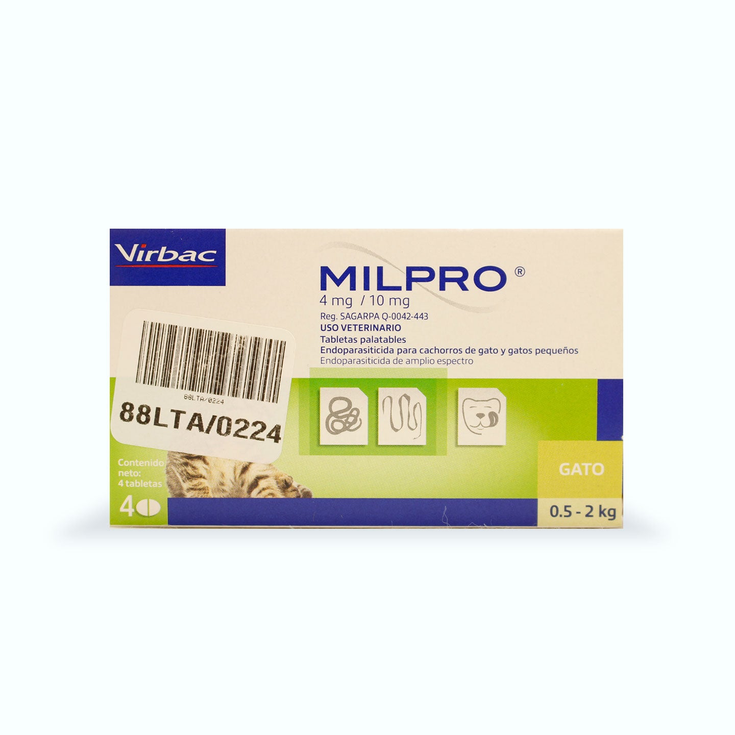 DESPARASITANTE INTERNO MILPRO PARA GATO CAJA 4 TABLETAS