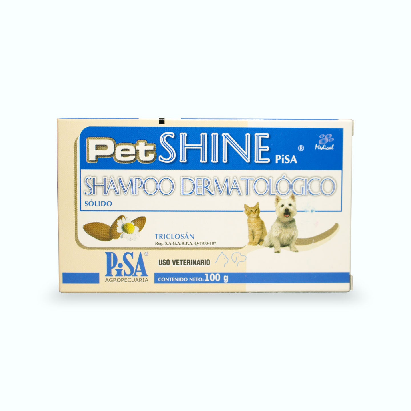 SHAMPOO DERMATOLÓGICO PET SHINE PISA BARRA 100 G
