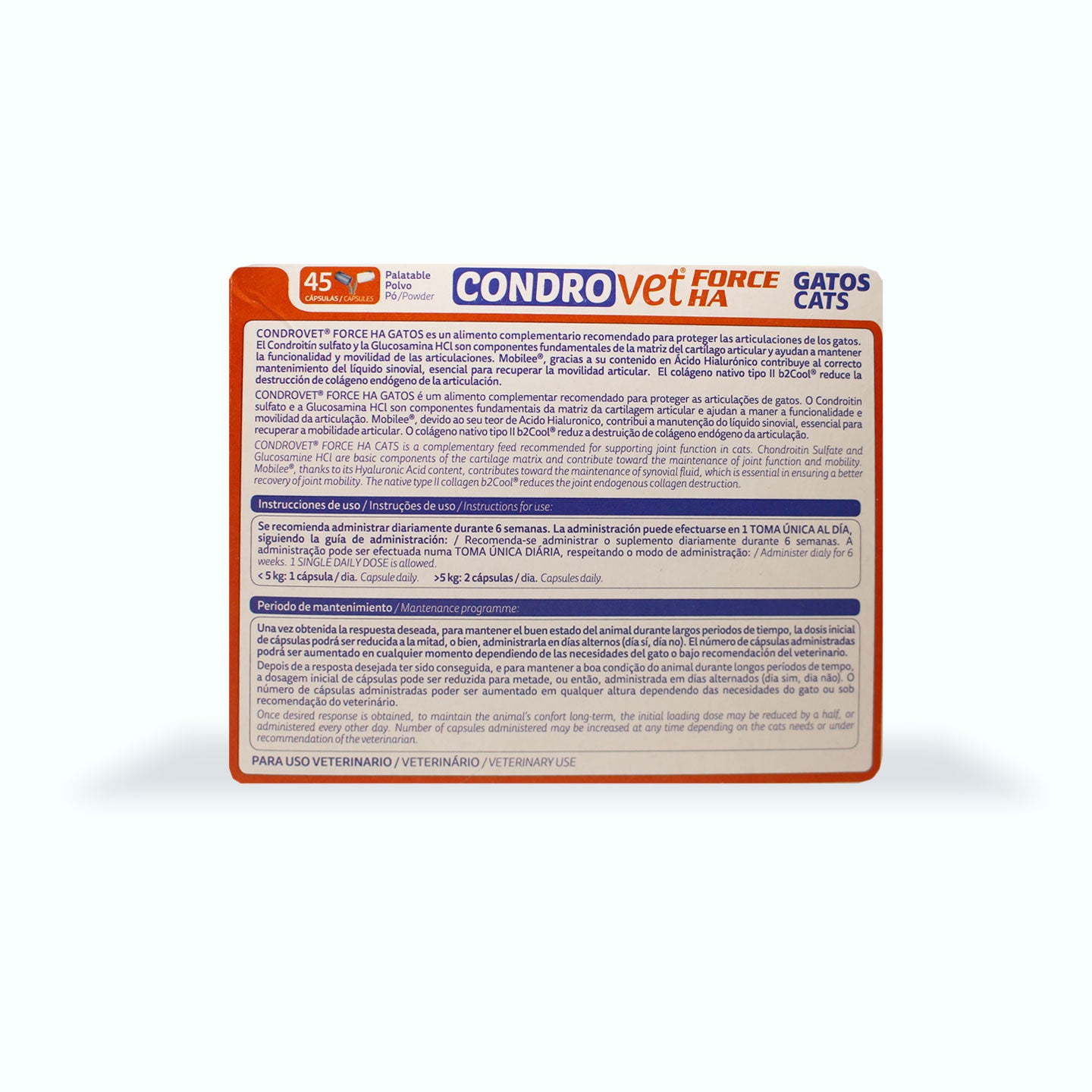 NUTRACÉUTICO CONDROVET FORCE HA CATS 45 CAPS