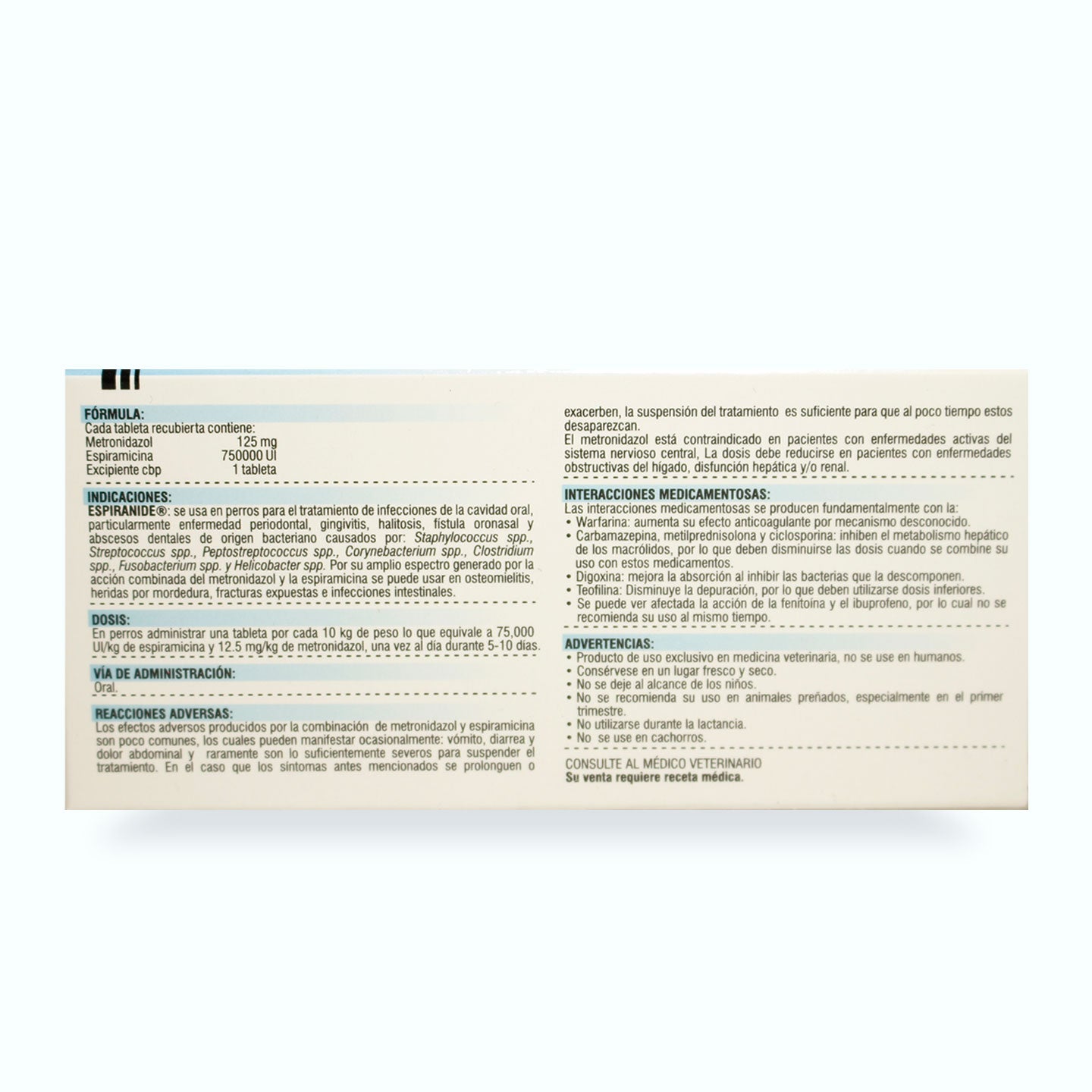 DESPARASITANTE INTERNO ESPIRANIDE 125 MG CAJA C/10 TABS