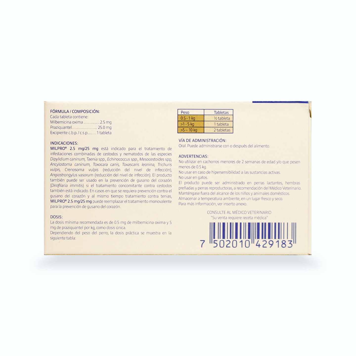 DESPARASITANTE INTERNO MILPRO PERROS CAJA 4 TABLETAS