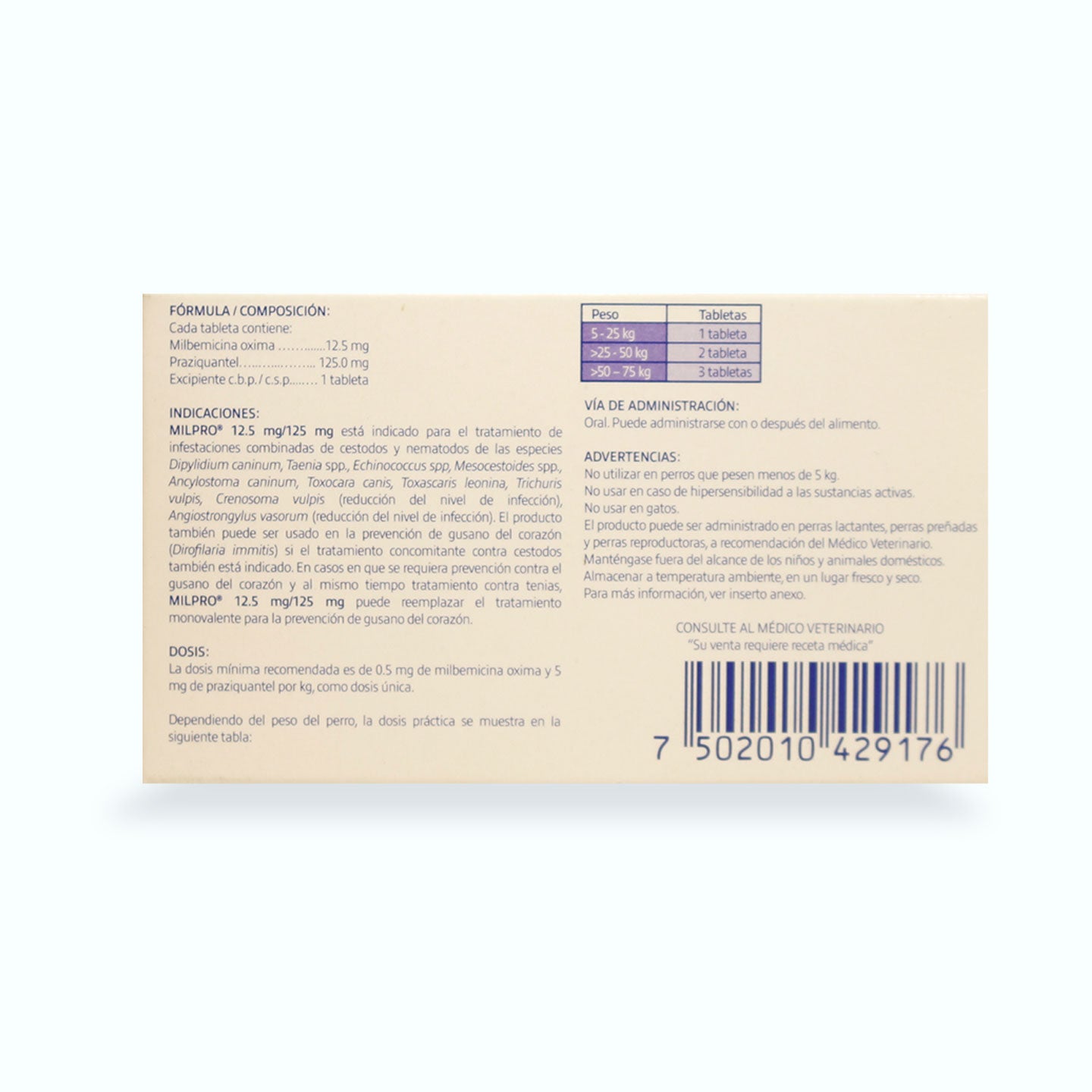DESPARASITANTE INTERNO MILPRO PERROS CAJA 4 TABLETAS