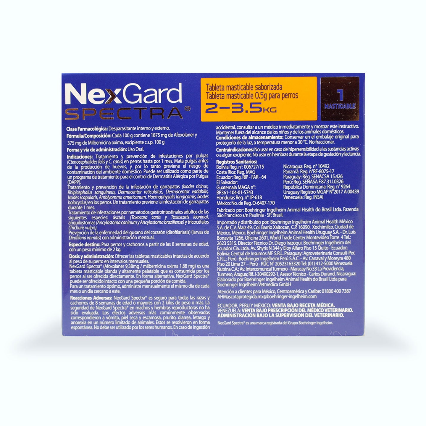 DESPARASITANTE INTERNO Y EXTERNO NEXGARD ESPECTRA 1 TABLETA PERRO