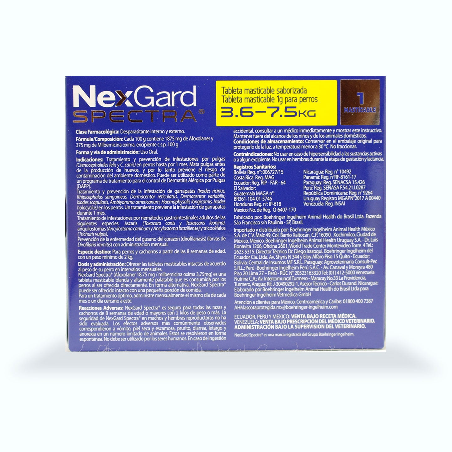 DESPARASITANTE INTERNO Y EXTERNO NEXGARD ESPECTRA 1 TABLETA PERRO