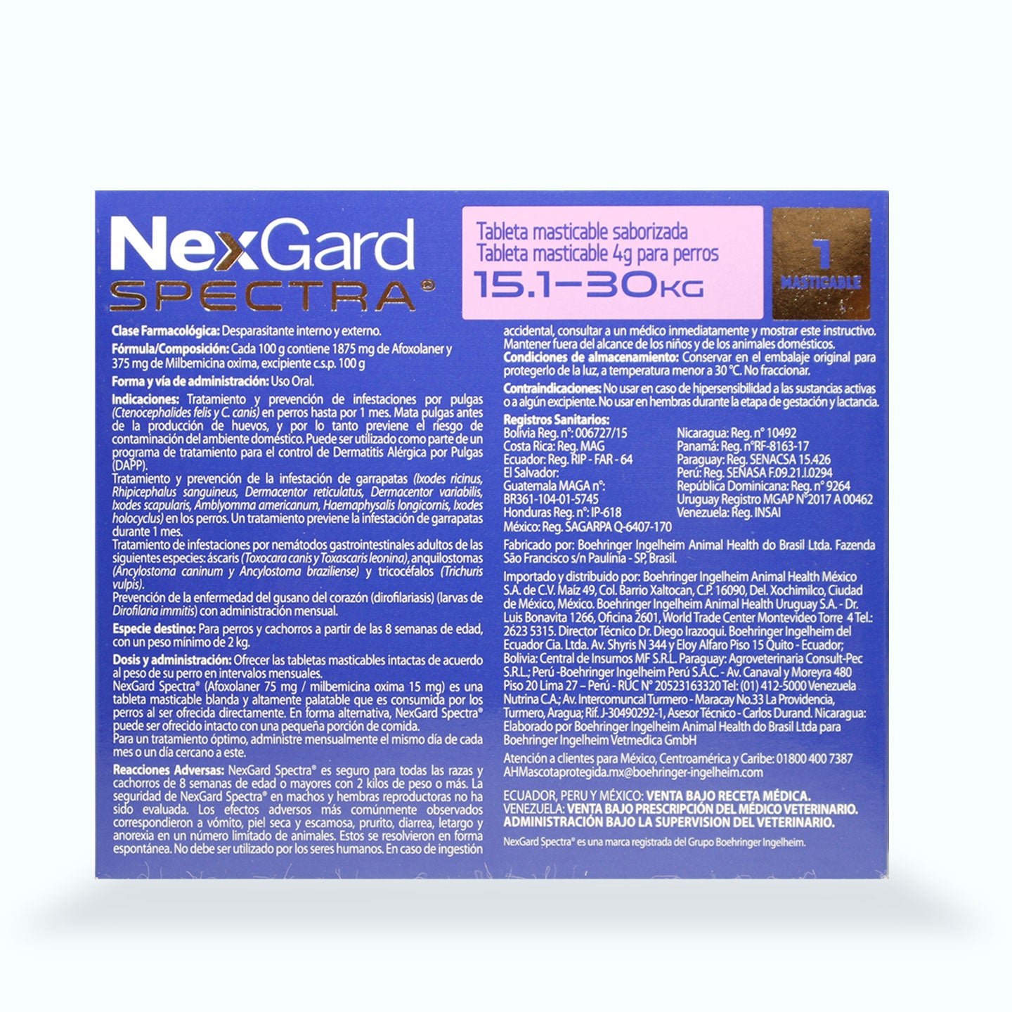 DESPARASITANTE INTERNO Y EXTERNO NEXGARD ESPECTRA 1 TABLETA PERRO