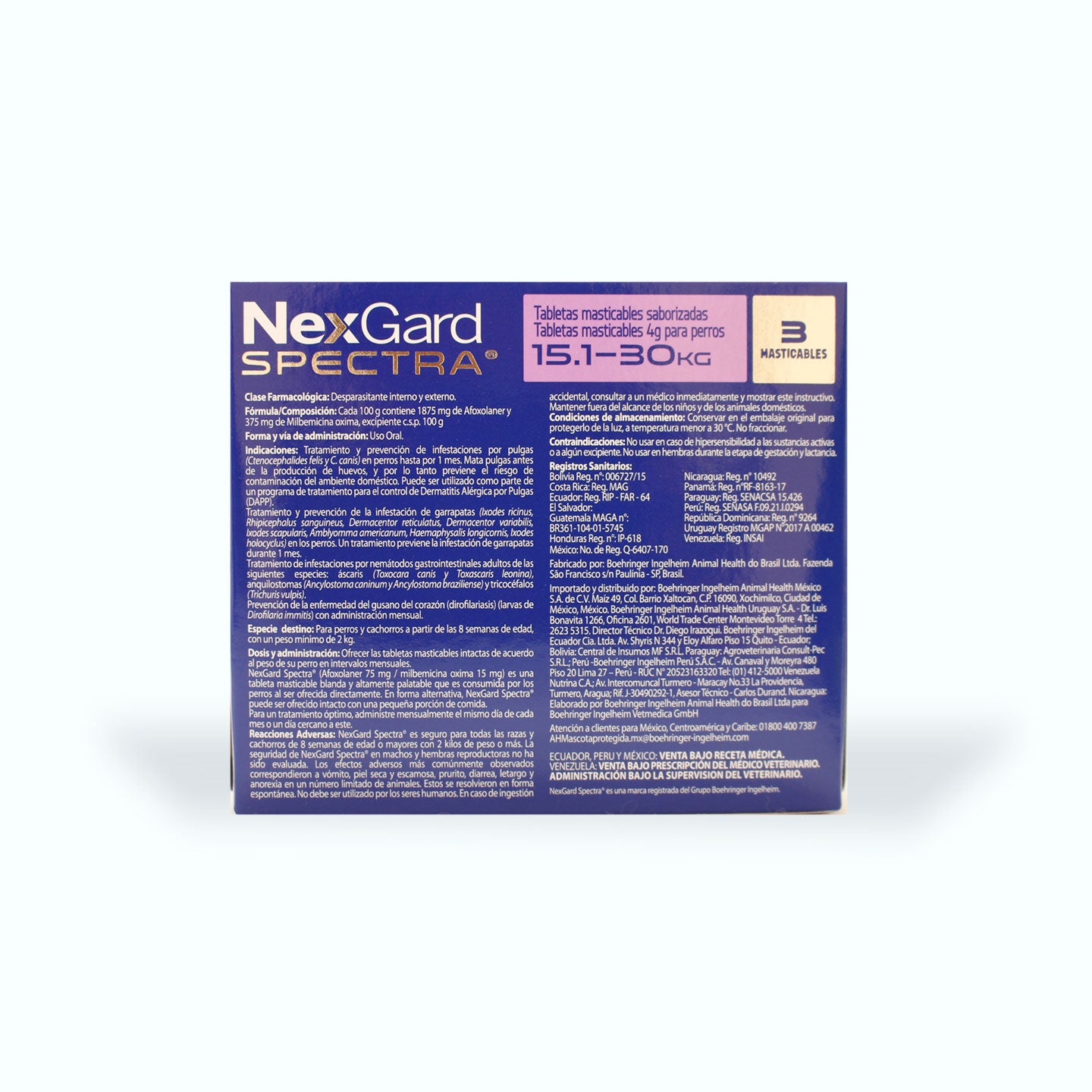 DESPARASITANTE INTERNO Y EXTERNO NEXGARD SPECTRA 3 TABLETAS PERRO