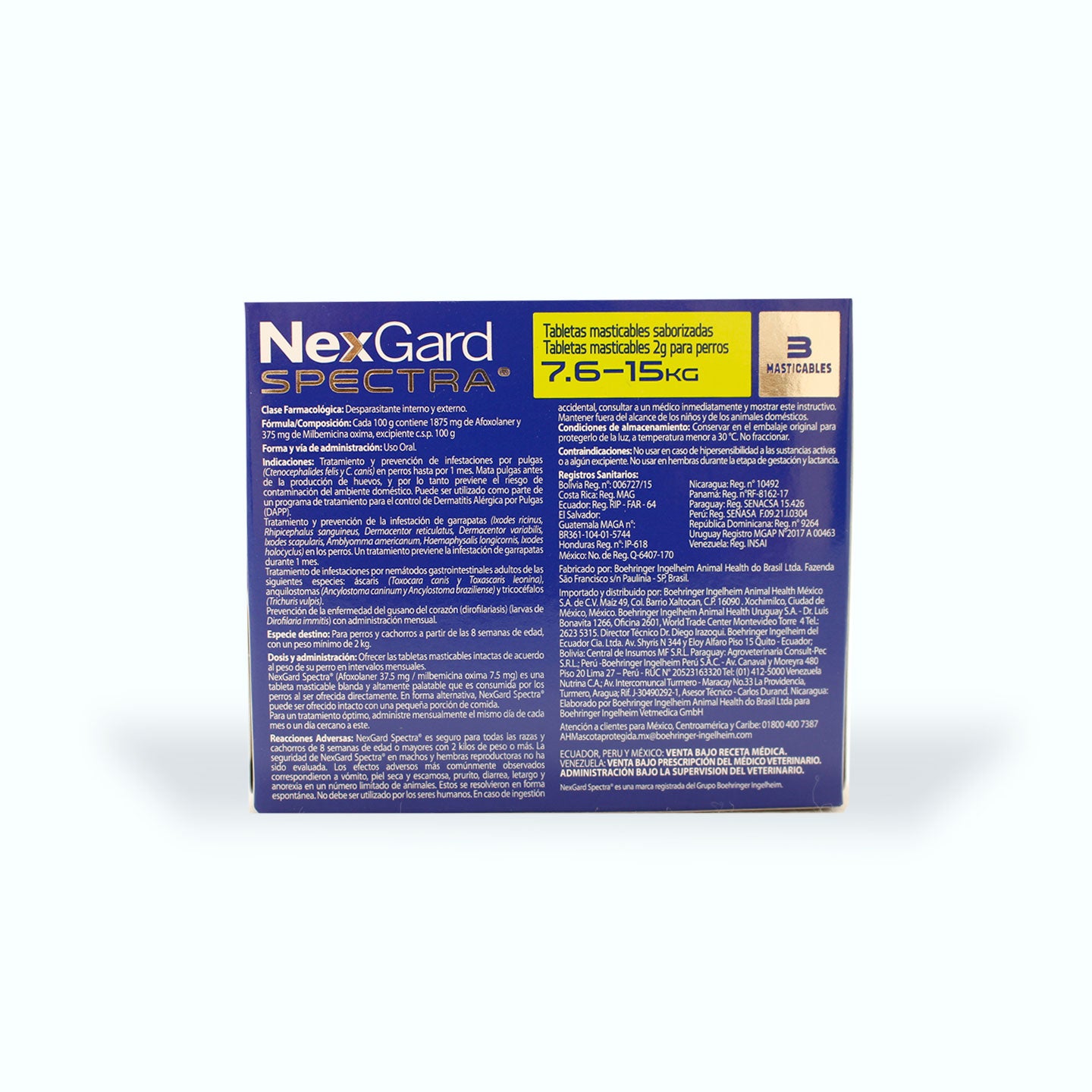 DESPARASITANTE INTERNO Y EXTERNO NEXGARD SPECTRA 3 TABLETAS PERRO