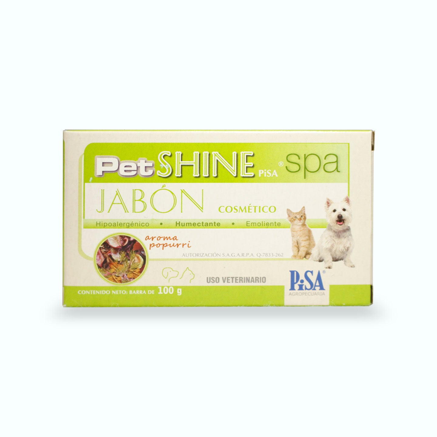 SHAMPOO DERMATOLOGICO PET SHINE PISA SPA BARRA JABÓN 100 G