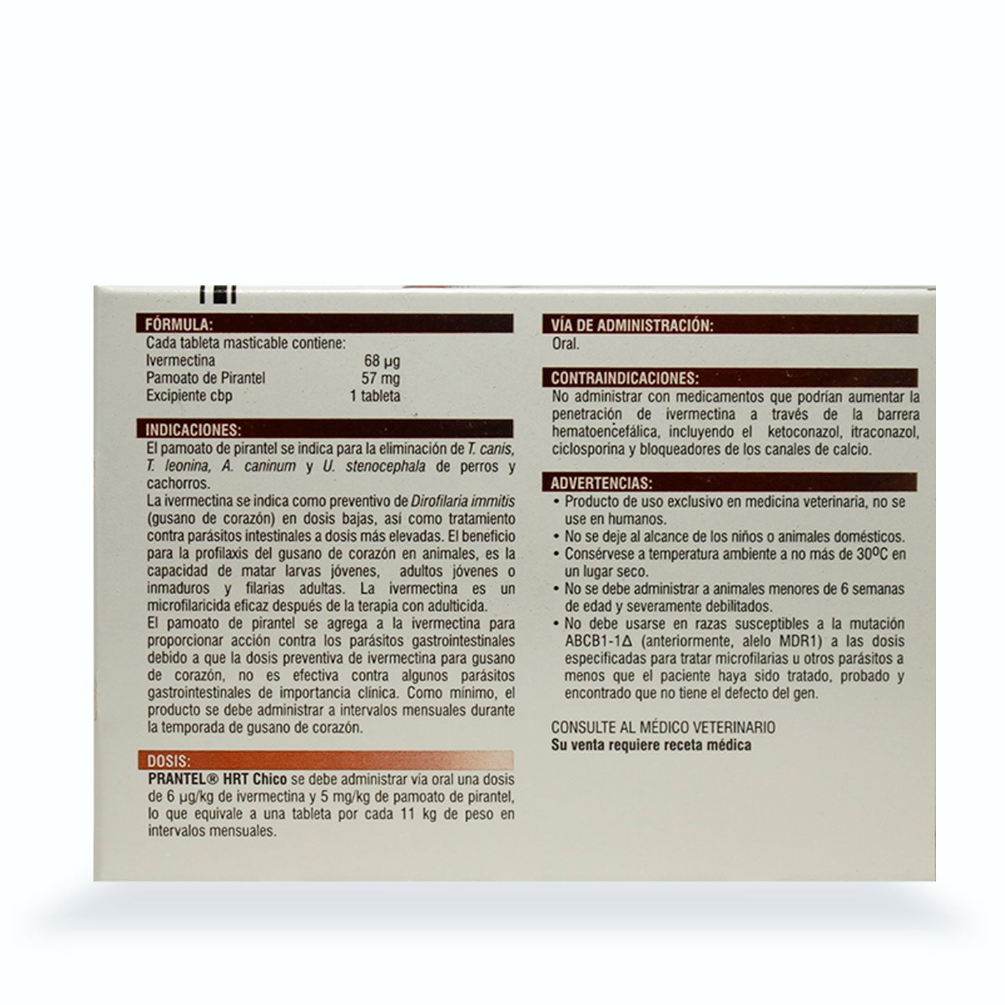 DESPARASITANTE INTERNO PRANTEL HRT C/ 6 VET