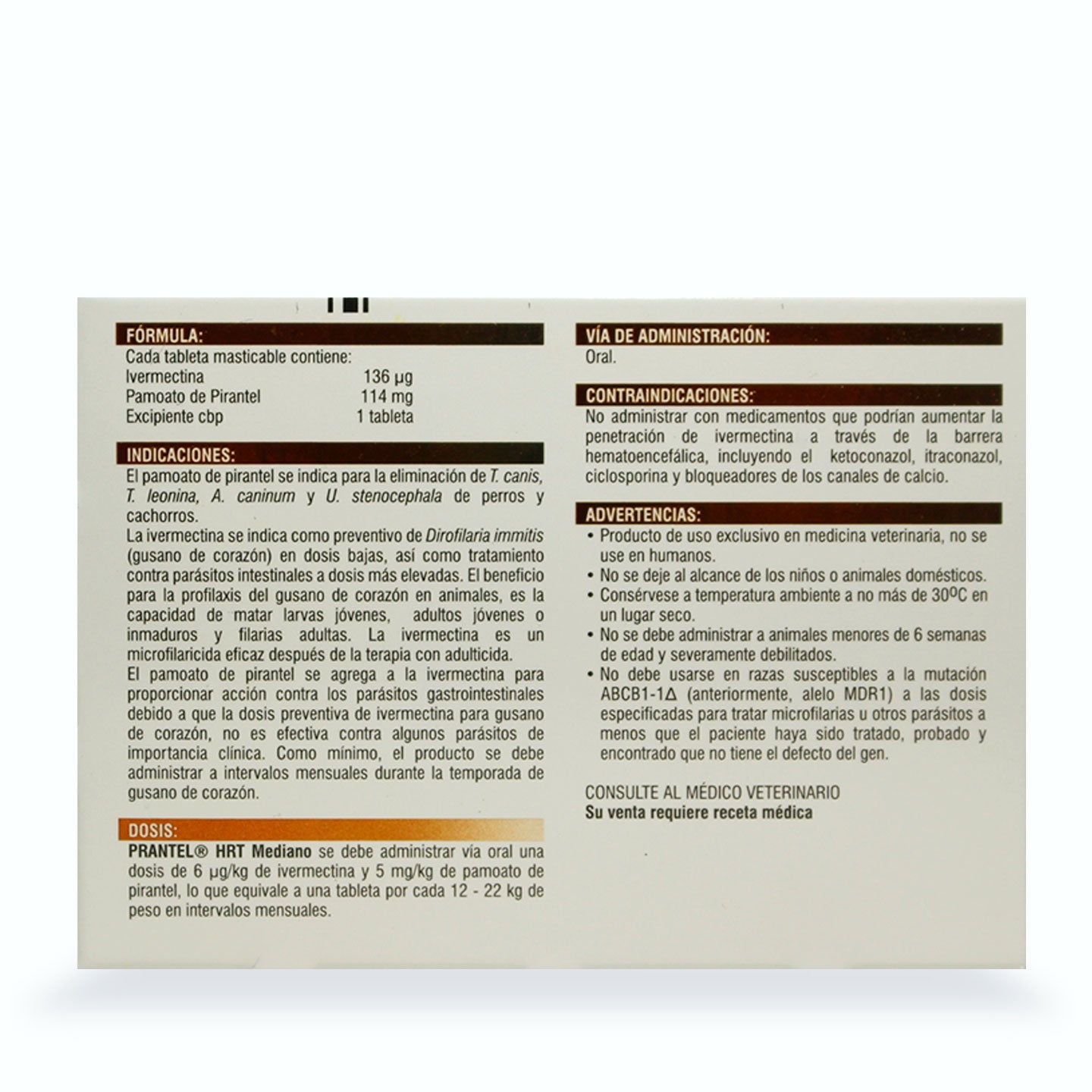 DESPARASITANTE INTERNO PRANTEL HRT C/ 6 VET