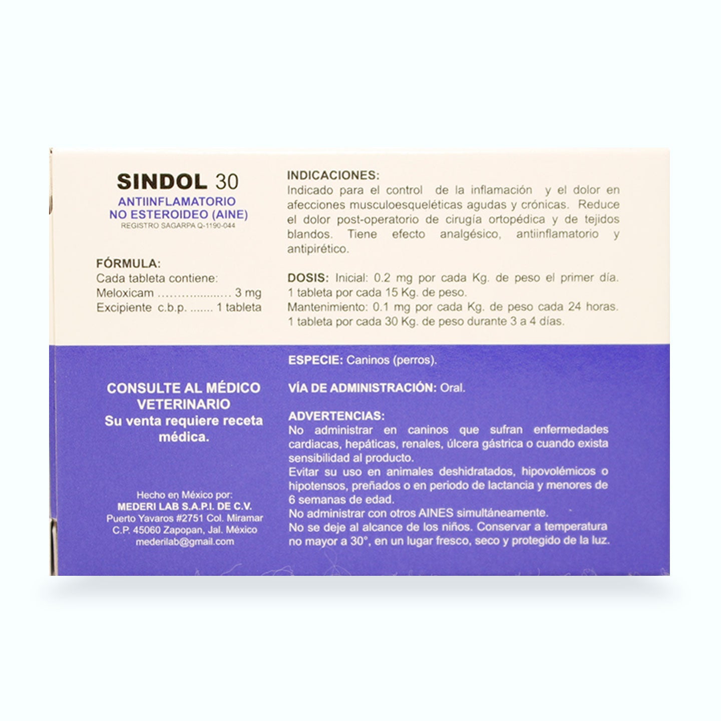 ANTIINFLAMATORIO Y ANALGÉSICO SINDOL CAJA 30 TABLETAS